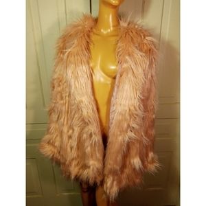 Pink shaggy monster fur coat faux mongolian wool tibetan lamb 30/32 3X